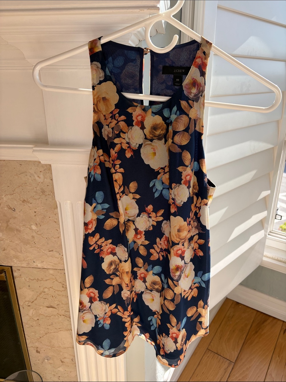 J. Crew Navy Floral Blouse with Cream and Peach Blooms
